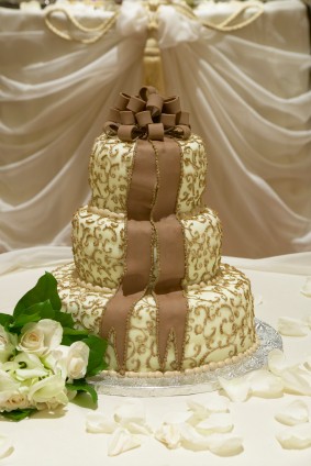 Scroll Cake with Fondant Bow Wedding Cake - Chocolate Wedding Cakes